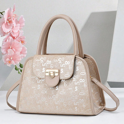 Women's Luxury Digital Print Lock Handbag Crossbody Shoulder Bag, Large Capacity Bag For Daily Commute & Dating Outings