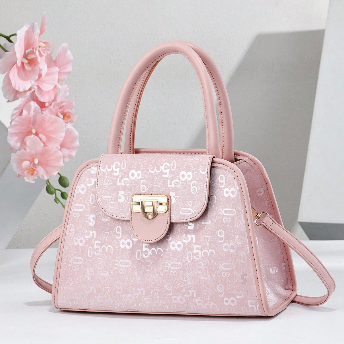 Women's Luxury Digital Print Lock Handbag Crossbody Shoulder Bag, Large Capacity Bag For Daily Commute & Dating Outings