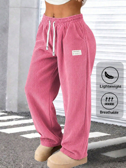 Women's New Elegant Fashion Corduroy Casual Long Pants, Solid Color With Drawstring Pockets, Comfortable Style Sports