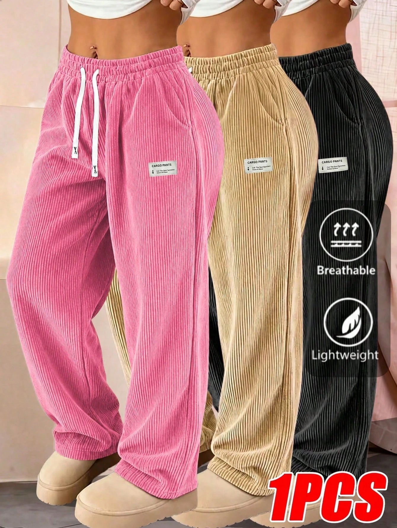 Women's New Elegant Fashion Corduroy Casual Long Pants, Solid Color With Drawstring Pockets, Comfortable Style Sports