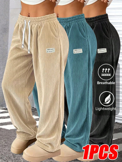 Women's New Elegant Fashion Corduroy Casual Long Pants, Solid Color With Drawstring Pockets, Comfortable Style Sports