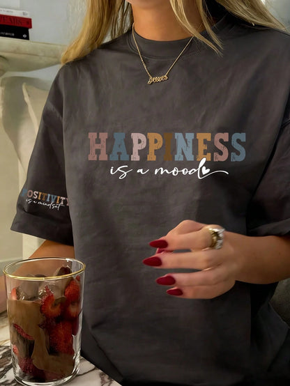 Women's New Minimalist Cute Pattern Casual Vacation Style Loose Versatile Round Neck Regular Fit Knit Short Sleeve T-Shirt, Daily Top Summer