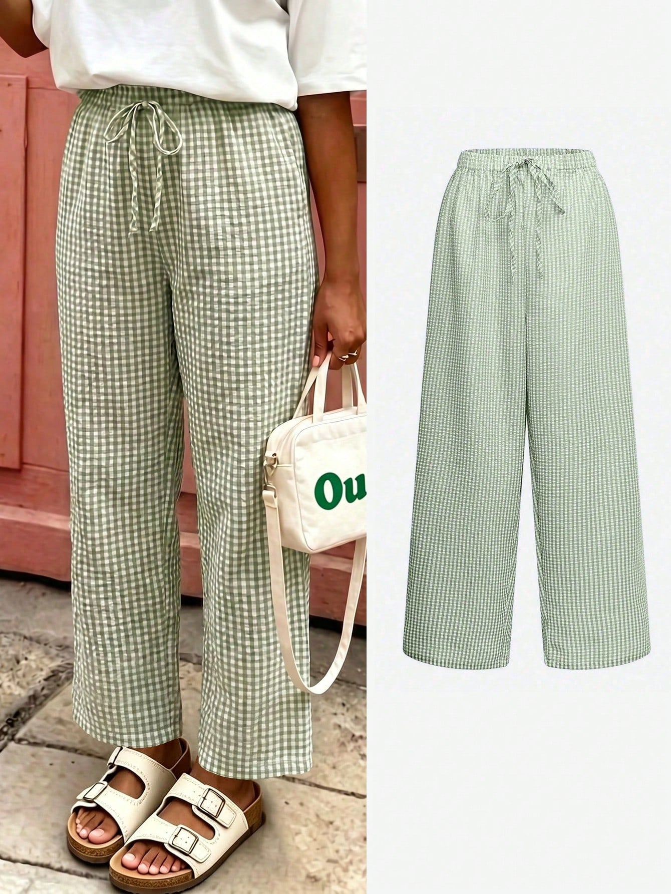 Women's Plaid Wide Leg Pants, Decorated With Bow Waist, Summer Bohemian Style Long Pants, Suitable For Back To School, Commuting, Beach And Daily Wear
