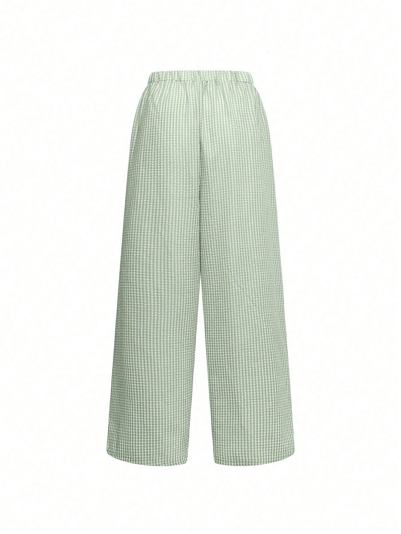 Women's Plaid Wide Leg Pants, Decorated With Bow Waist, Summer Bohemian Style Long Pants, Suitable For Back To School, Commuting, Beach And Daily Wear