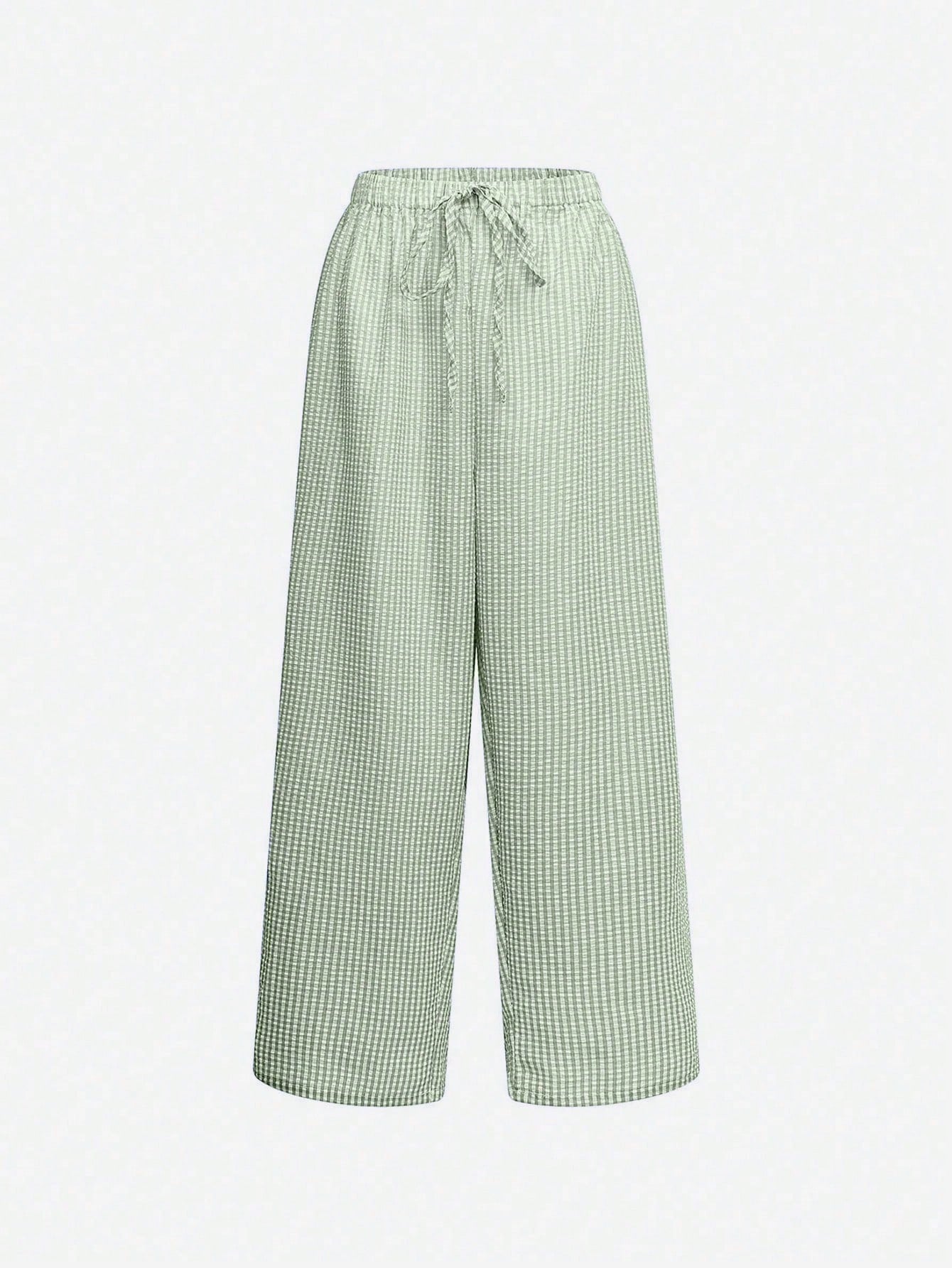 Women's Plaid Wide Leg Pants, Decorated With Bow Waist, Summer Bohemian Style Long Pants, Suitable For Back To School, Commuting, Beach And Daily Wear