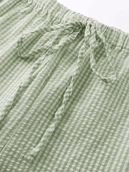 Women's Plaid Wide Leg Pants, Decorated With Bow Waist, Summer Bohemian Style Long Pants, Suitable For Back To School, Commuting, Beach And Daily Wear