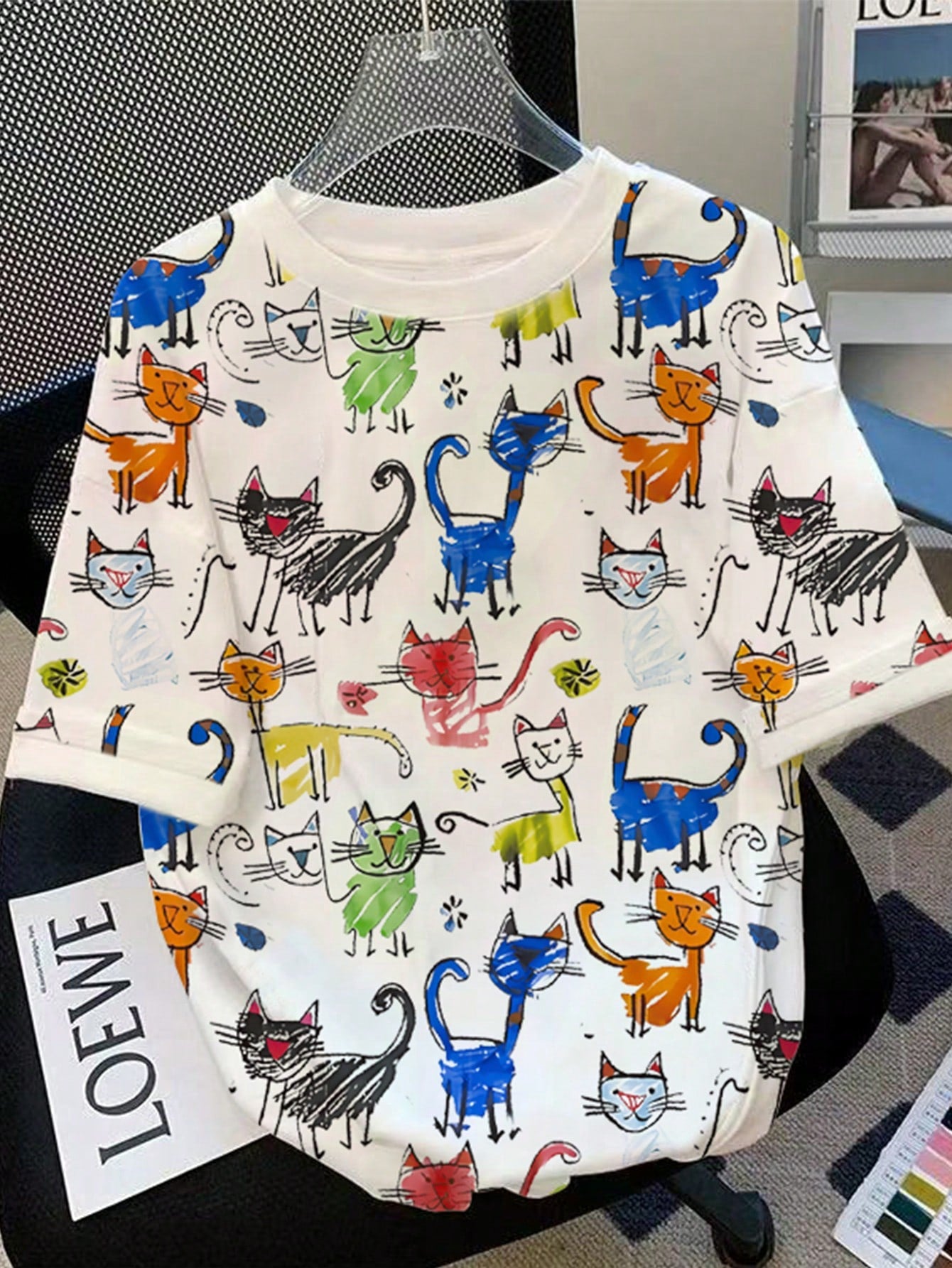 Women's Plus Size Cartoon Print Crew Neck T-Shirt