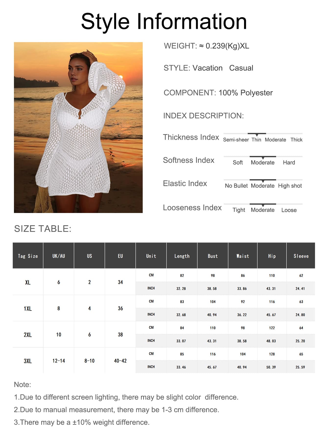 Women's Plus Size Long Sleeve Hollow Crochet Cover-Up, Elegant Bohemian Beach Vacation Style, Summer Vacation Outfit Black