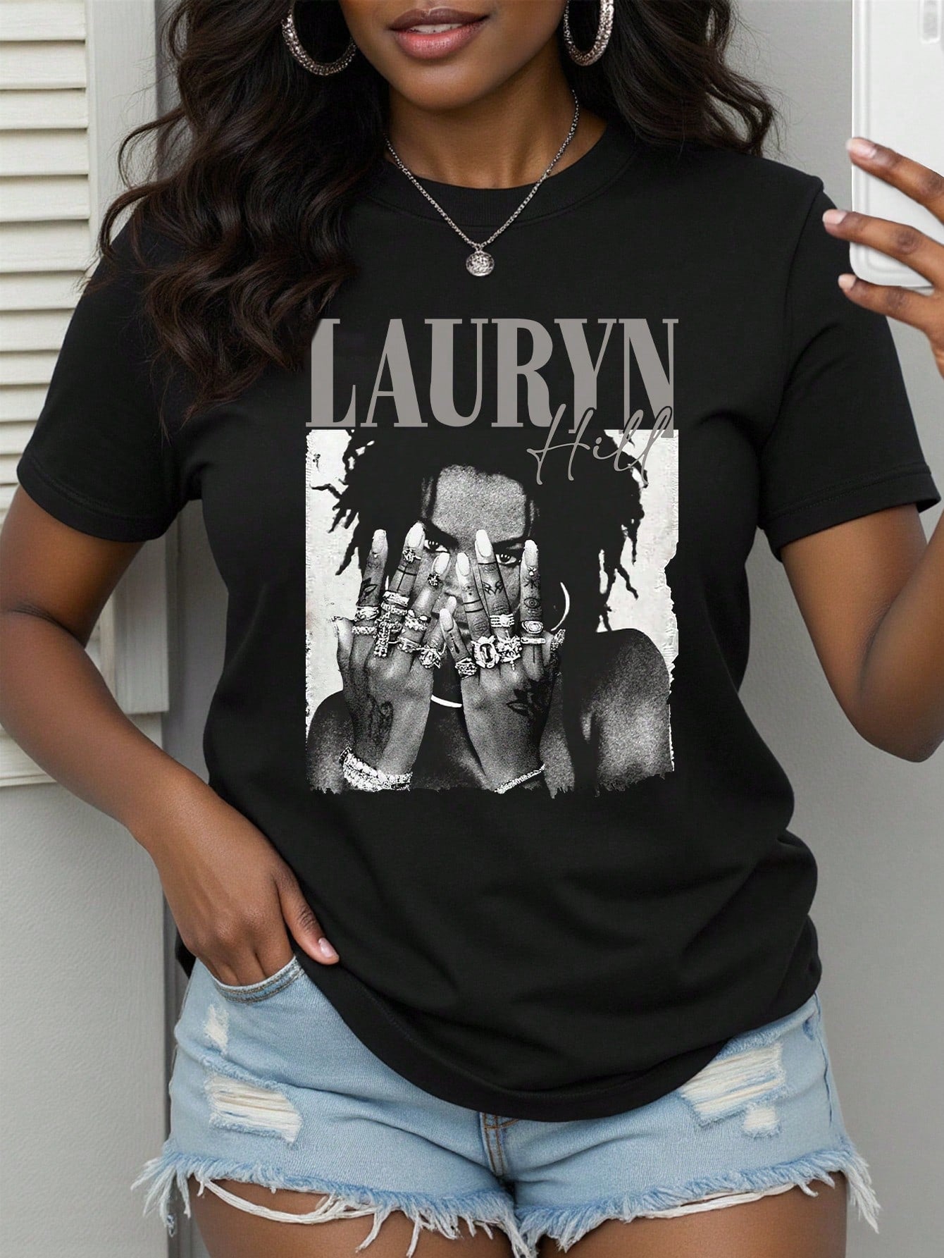 Women's Plus Size T-Shirt/Lauren Hill/Letter Print/Vintage T-Shirt/Women's Casual Ultra Loose Round Neck Top/Spring And Summer
