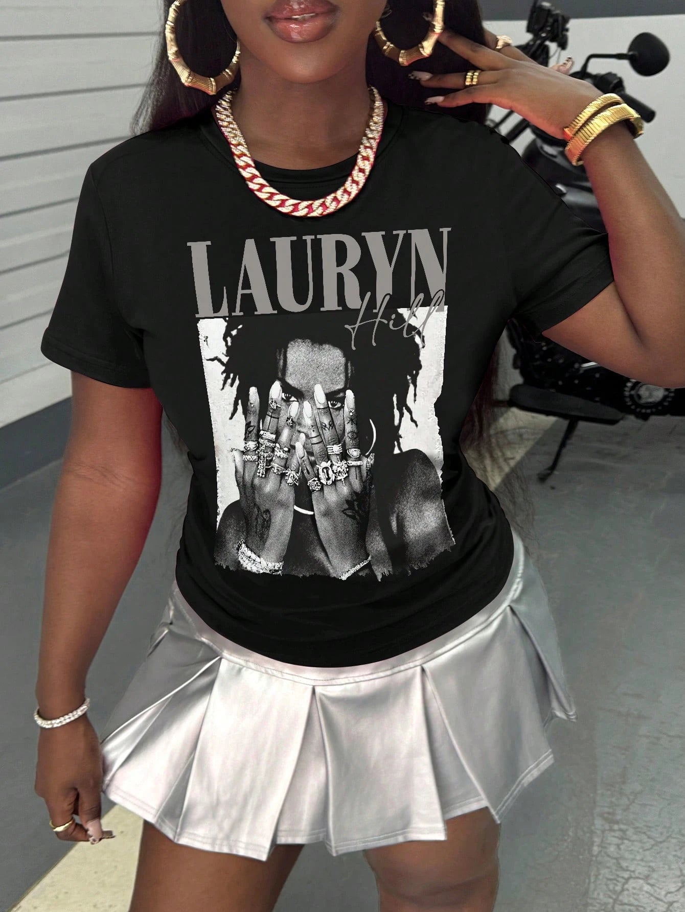 Women's Plus Size T-Shirt/Lauren Hill/Letter Print/Vintage T-Shirt/Women's Casual Ultra Loose Round Neck Top/Spring And Summer