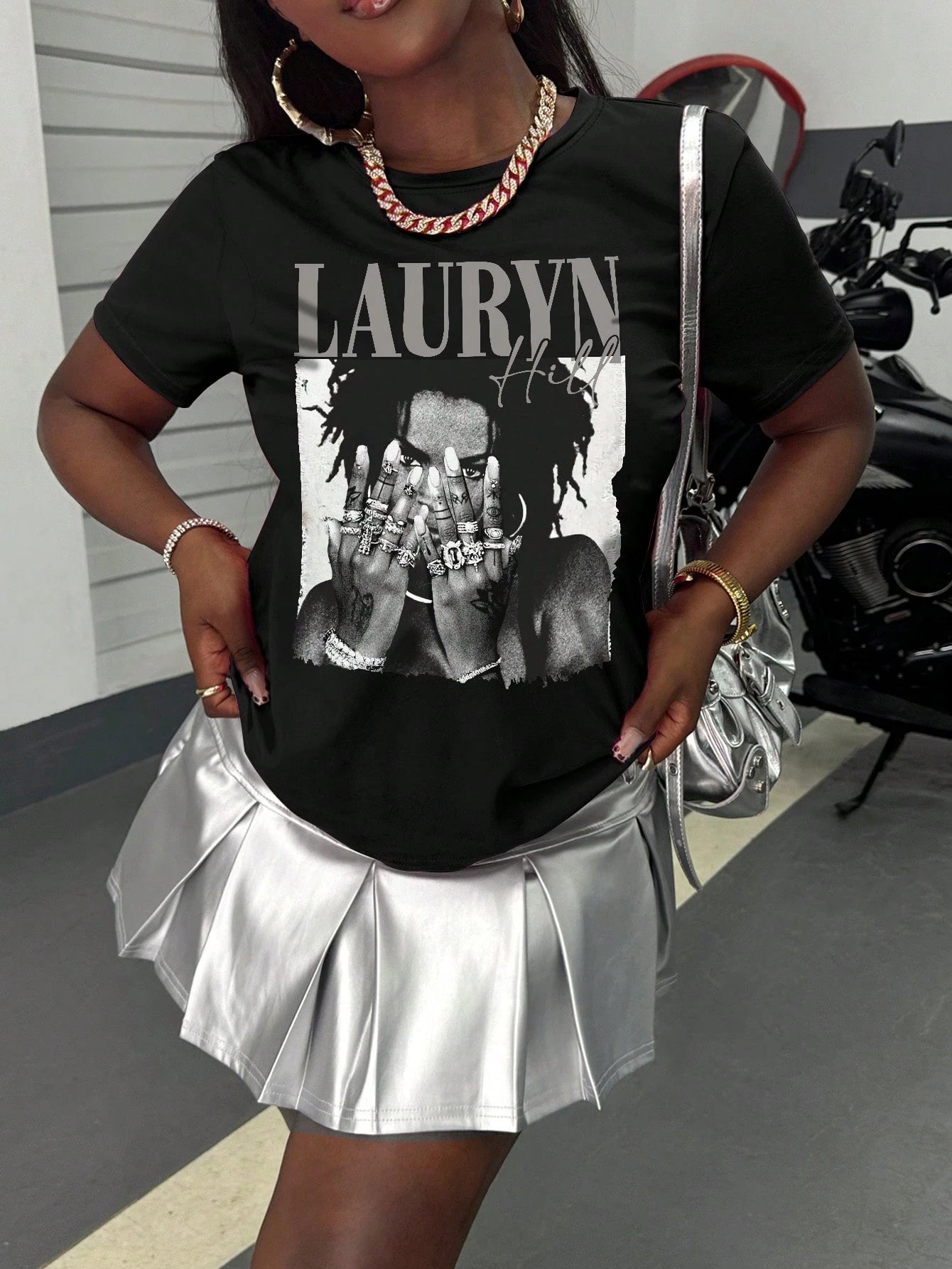 Women's Plus Size T-Shirt/Lauren Hill/Letter Print/Vintage T-Shirt/Women's Casual Ultra Loose Round Neck Top/Spring And Summer
