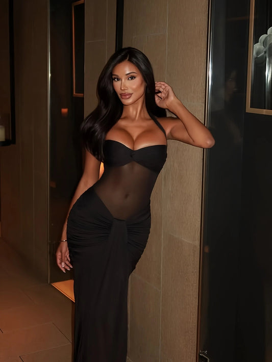 Women's Sexy Elegant Sheer Halter Neck Dress Party Black Summer, Date Night