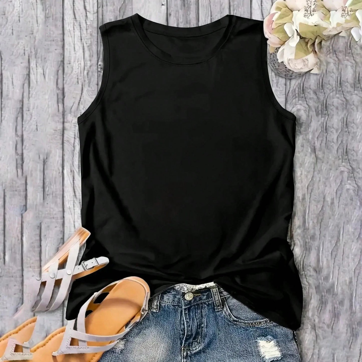 Women's Sleeveless Casual Tank Top With "I Want You To Know That Someone Cares" Print- Glossy Fabric, Geometric Pattern, All-Season Comfort, Machine
