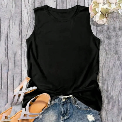 Women's Sleeveless Casual Tank Top With "I Want You To Know That Someone Cares" Print- Glossy Fabric, Geometric Pattern, All-Season Comfort, Machine