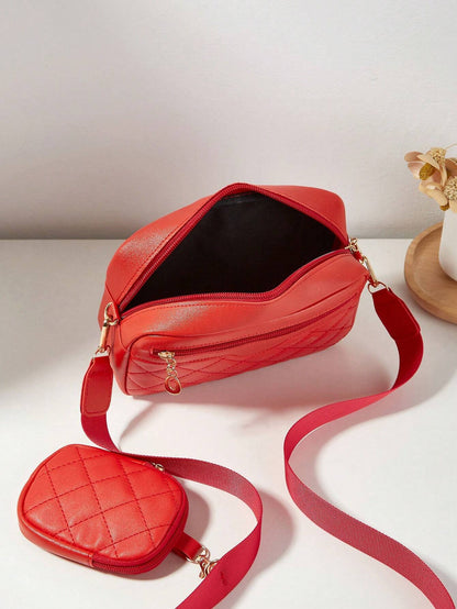 Women's Small Square Shoulder Crossbody Bag, Diamond Quilted Handbag With Pouch