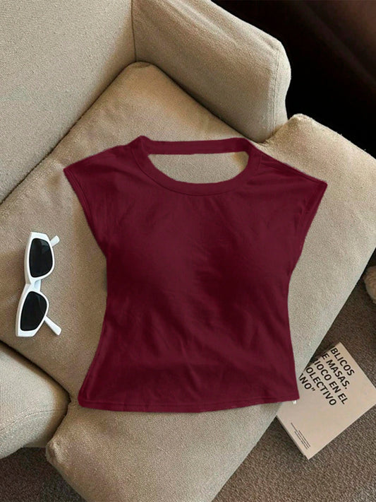 Women's Solid Color Backless Design Round Neck Casual Tank Top