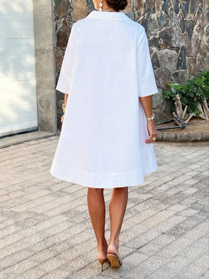 Women's Solid Color Casual Elegant Daily Home Office Vacation Beach Outfit Beige Collared Loose Shirt Dress Summer Casual Versatile A-Line Black