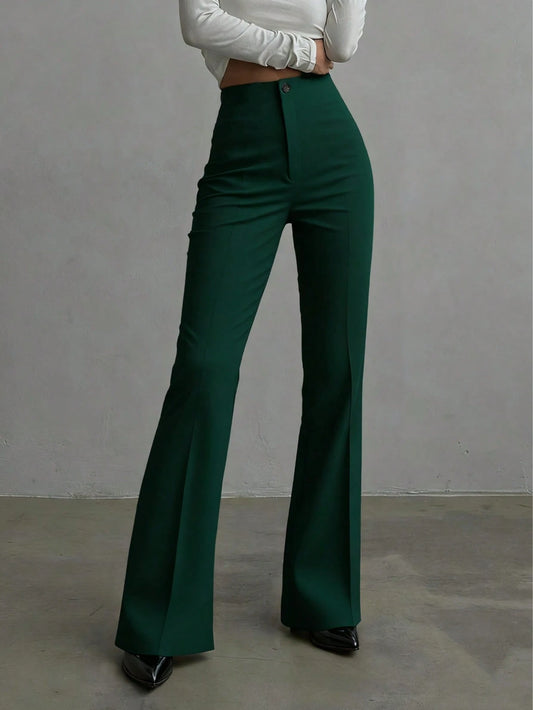 Women's Solid Color Casual Elegant High Waist Straight Leg Pants, Suitable For Daily Wear, Commuting, Office, Home, Dating, Small Gatherings, Light Socializing, Autumn Style