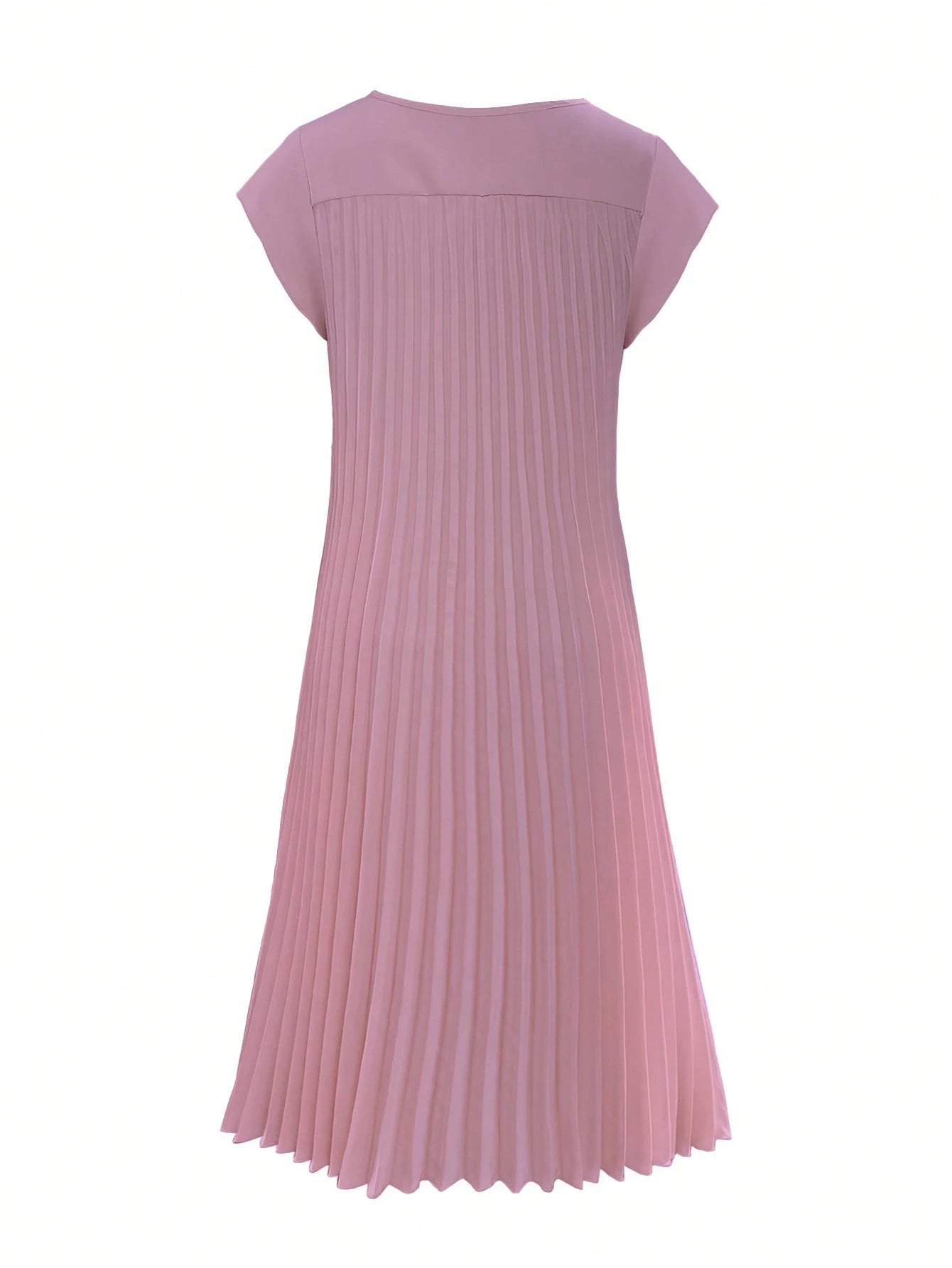 Women's Solid Color Round Neck Casual Long Dress, Everyday Wear Pink Elegant Summer