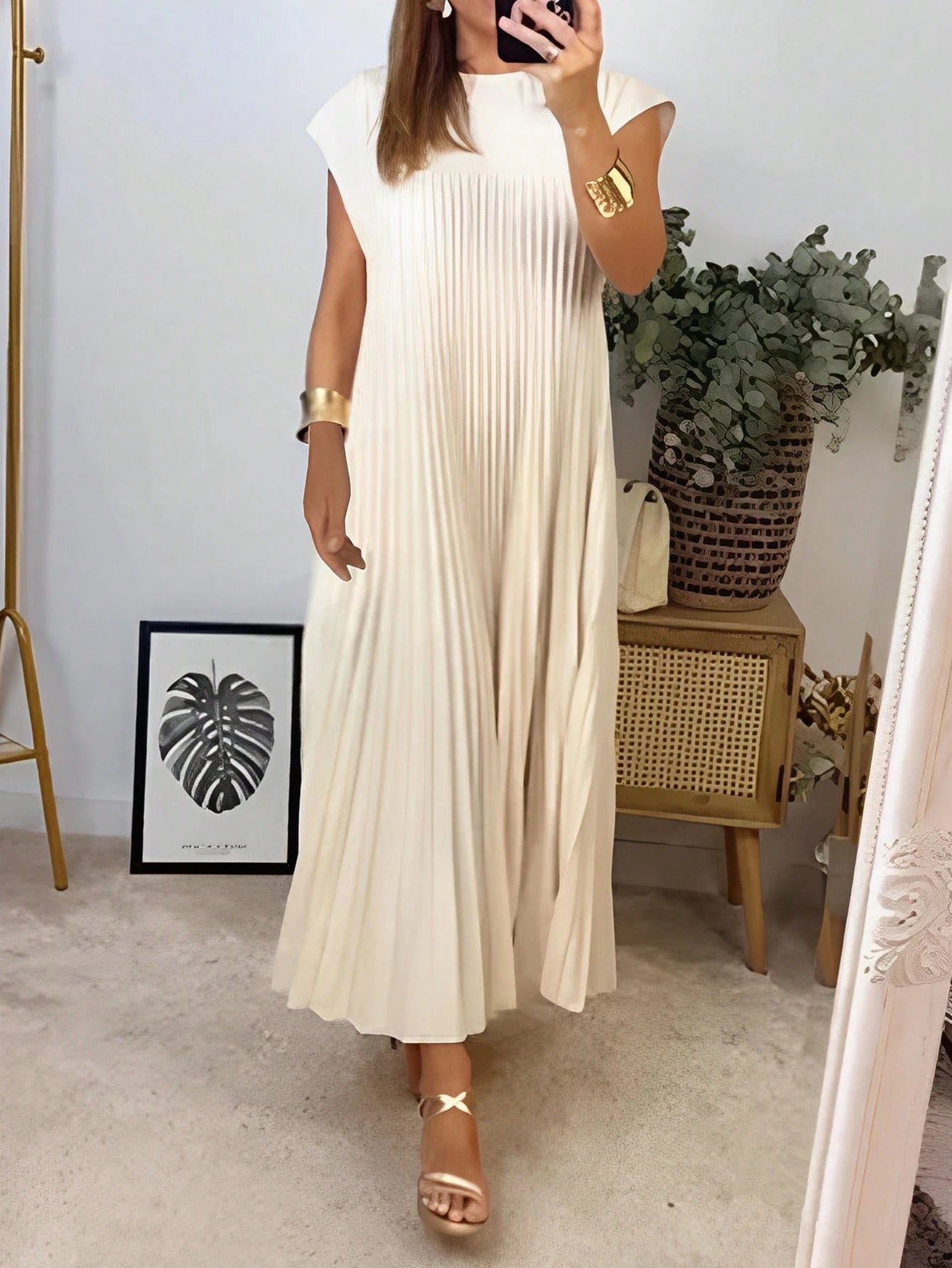 Women's Solid Color Round Neck Casual Long Dress, Everyday Wear Pink Elegant Summer