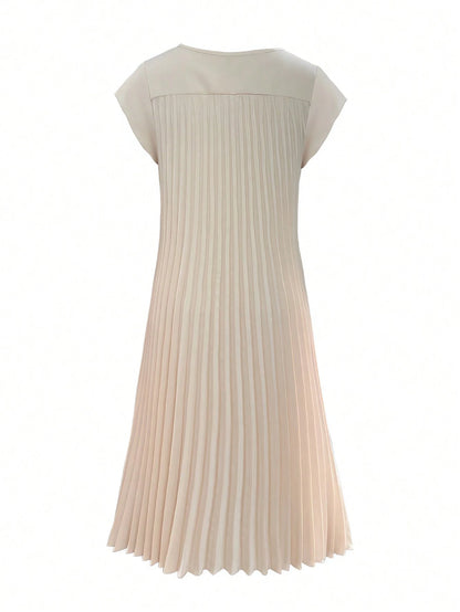 Women's Solid Color Round Neck Casual Long Dress, Everyday Wear Pink Elegant Summer