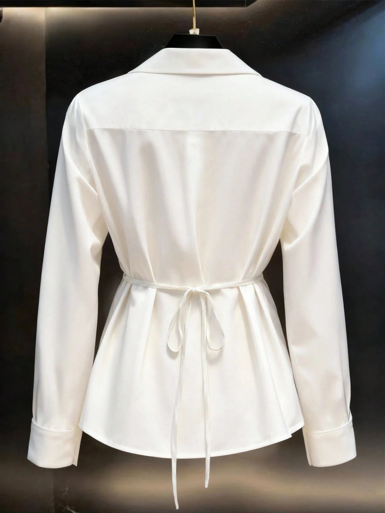 Women's Spring/Autumn New Solid Color French V-Neck Tie-Waist Casual Long Sleeve Blouse Yellow, Chic