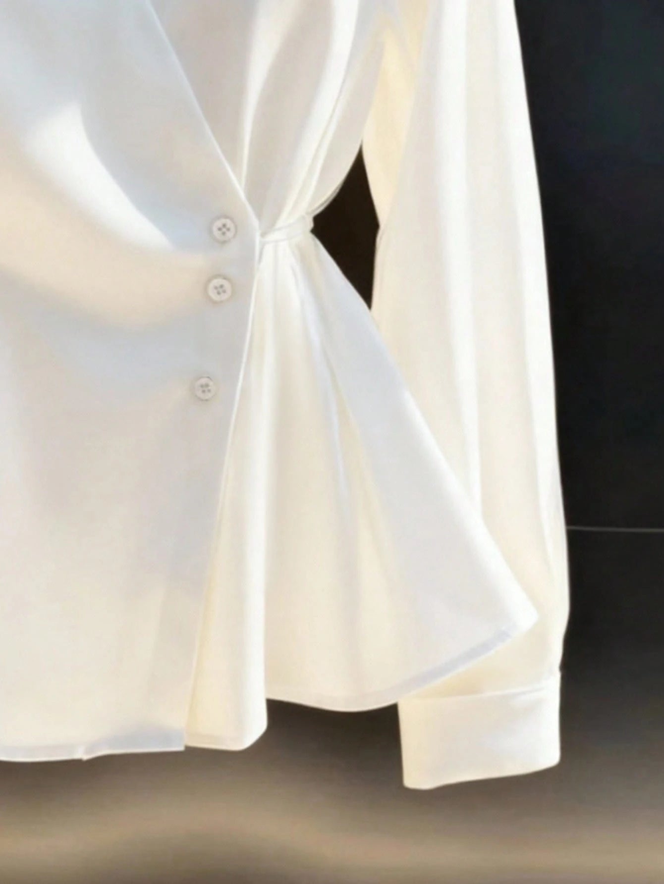 Women's Spring/Autumn New Solid Color French V-Neck Tie-Waist Casual Long Sleeve Blouse Yellow, Chic