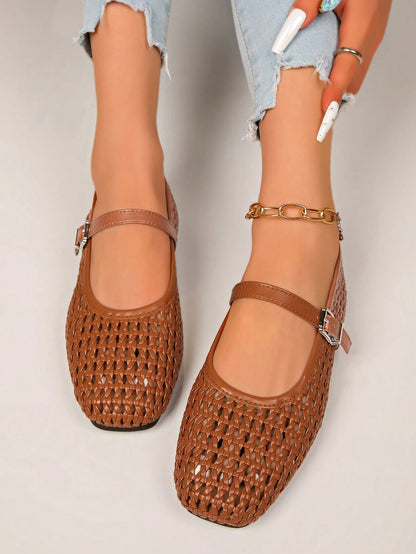 Women's Summer New Fashion Flat Shoes, Hollow-Out Buckle Design, Comfortable Wear, Suitable For Travel, Vacation, Mother's Day, Ballet