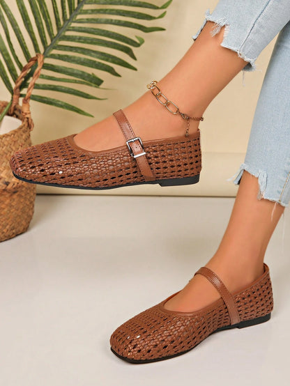 Women's Summer New Fashion Flat Shoes, Hollow-Out Buckle Design, Comfortable Wear, Suitable For Travel, Vacation, Mother's Day, Ballet