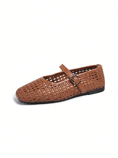 Women's Summer New Fashion Flat Shoes, Hollow-Out Buckle Design, Comfortable Wear, Suitable For Travel, Vacation, Mother's Day, Ballet