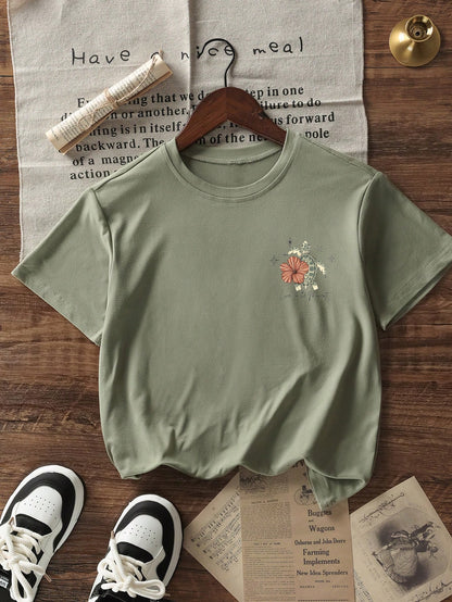 Women's Summer Turtle, Floral & Letter Print Casual Loose Round Neck Beach Vacation T-Shirt