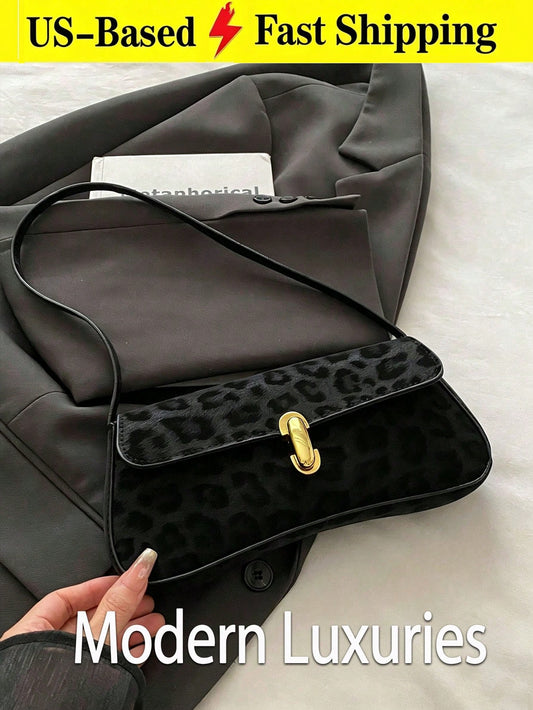 Women's Vintage Faux Oiled Leather Flap Decor Shoulder Underarm Bag Suitable For Dating Outing Party Leopard Print Cheetah Prin