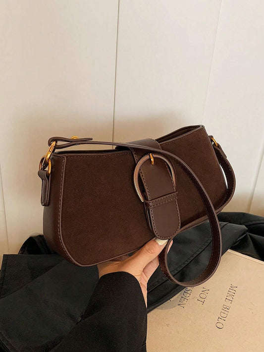 Women's Vintage Solid Color Matte Saddle Bag With Dual Straps, Shoulder And Crossbody