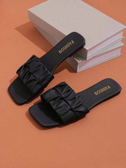 Women Summer Slip-Resistant Flip Flops, Soft-Sole Outdoor Beach Slippers, Fashionable Square-Toe Slippers, Vacationcore