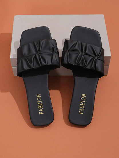 Women Summer Slip-Resistant Flip Flops, Soft-Sole Outdoor Beach Slippers, Fashionable Square-Toe Slippers, Vacationcore