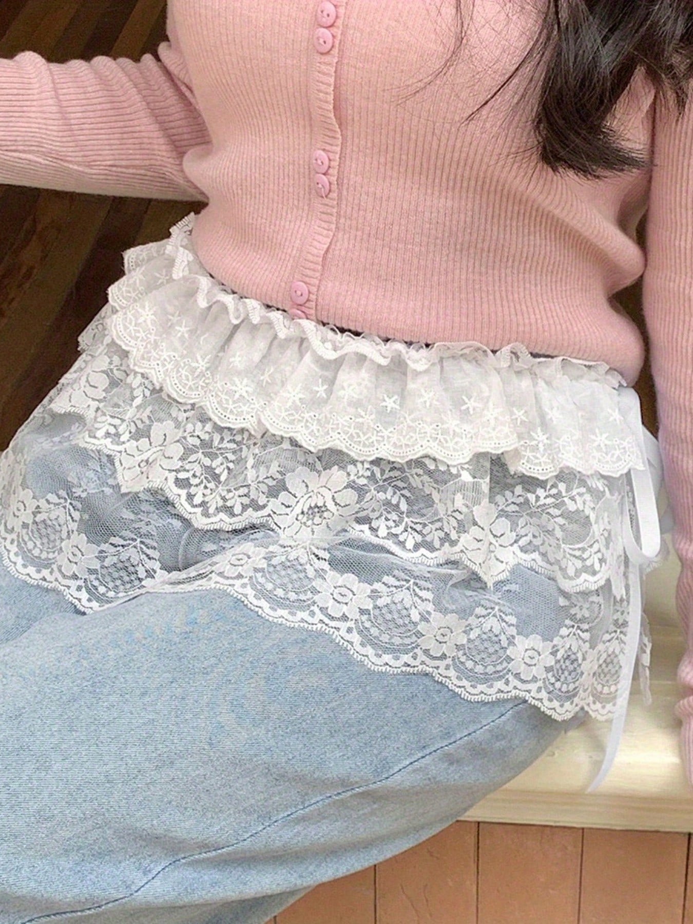 Womens Lace Shirt Extender Flower See Through Tie-Up Half Shirts For Layering Clothing Accessories