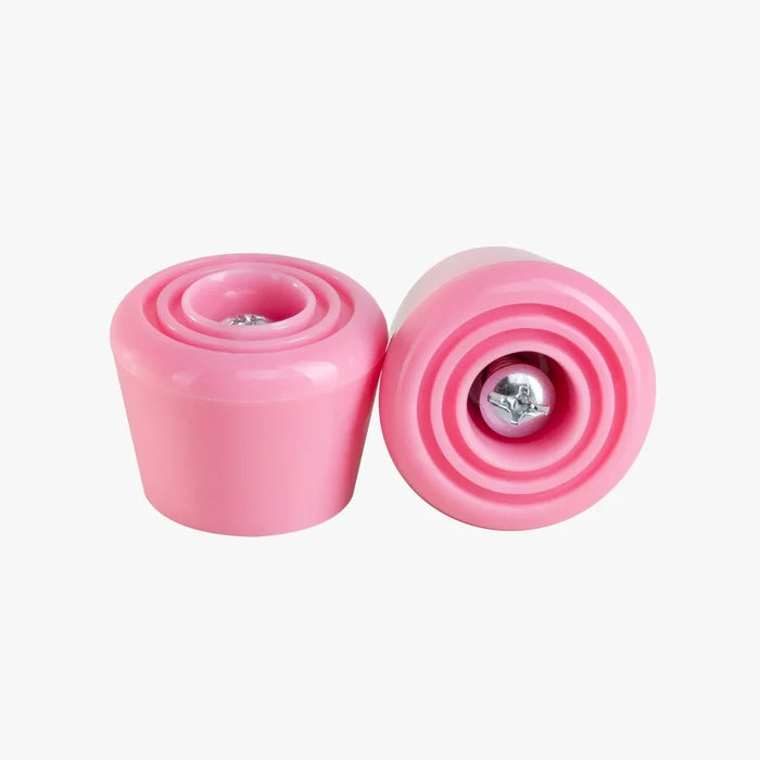 Two pink stoppers on a white background