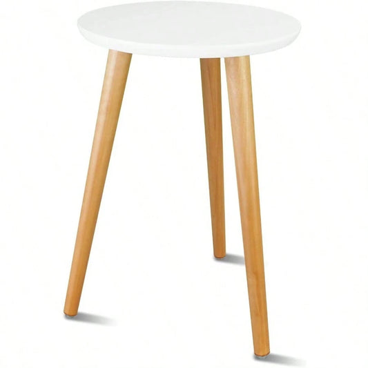 Wood Mid Century Plant Stand For Indoor Plants, Modern Table, Tall Holder For Flower Pots, Small Round Side/End Table(A2 White, High: 16.5")