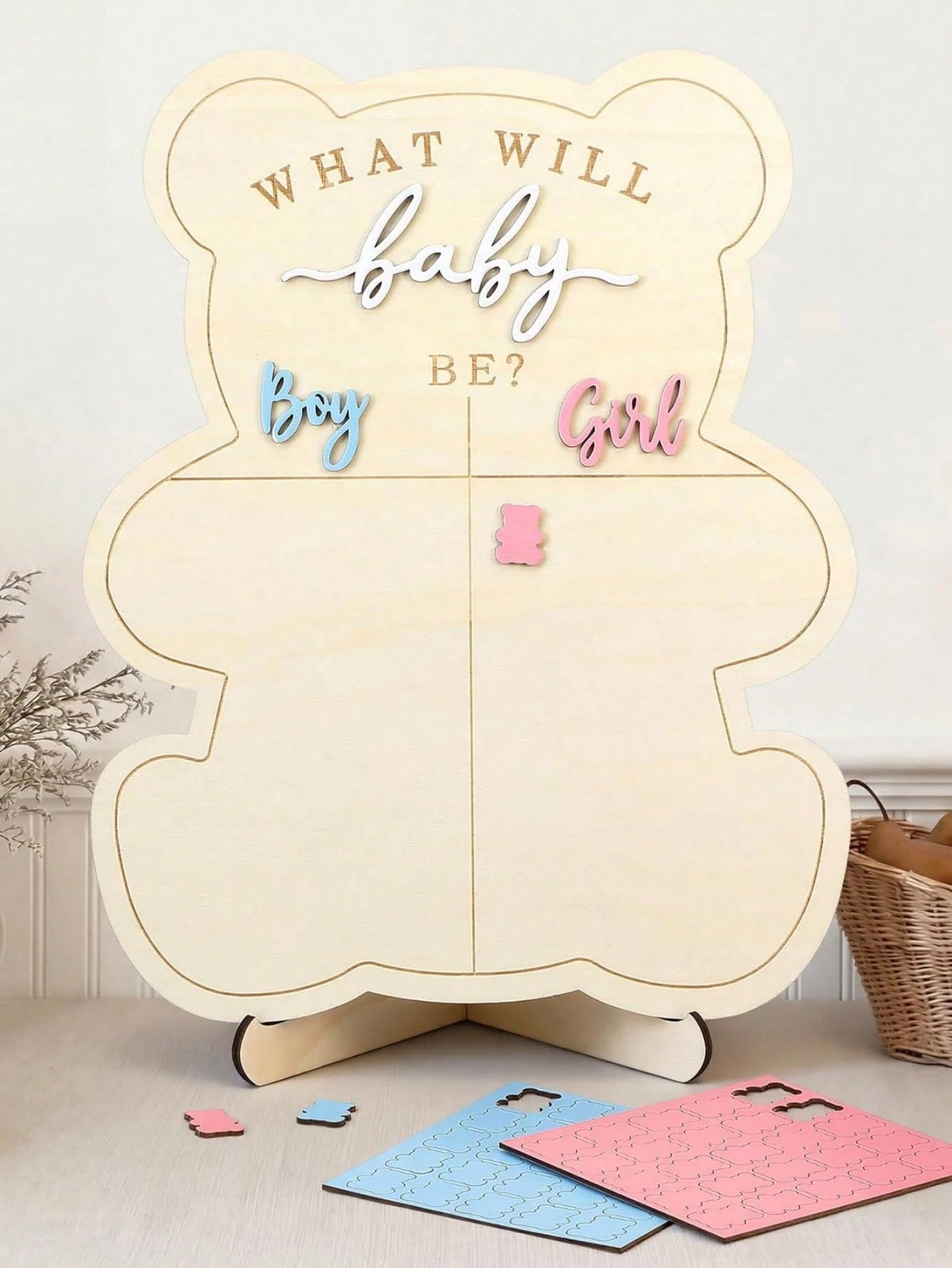 Wooden Baby Gender Reveal Voting Board With Stand, Decorative Gender Guessing Game, Gender Reveal Party Creative, Gender Reveal Party Game, Baby Gender Reveal Voting Board Sign, 1pc 12"X17" Game Board