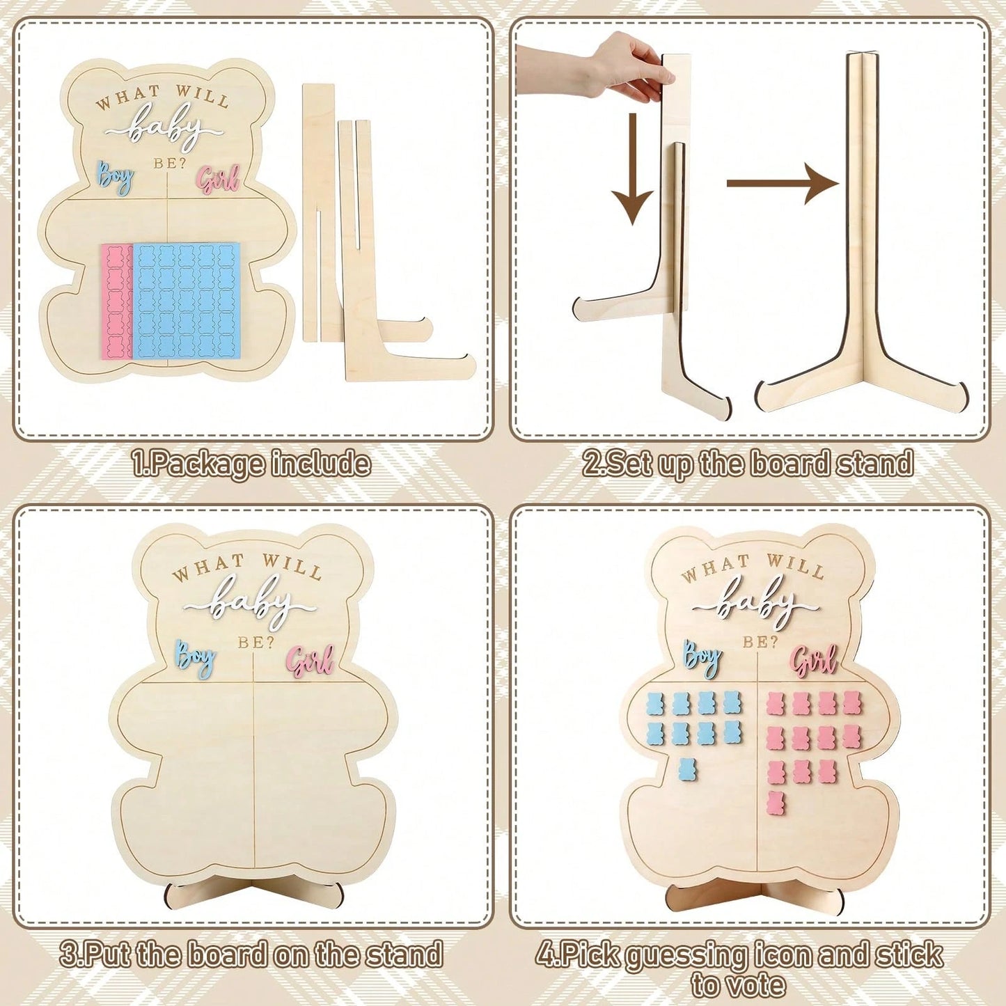 Wooden Baby Gender Reveal Voting Board With Stand, Decorative Gender Guessing Game, Gender Reveal Party Creative, Gender Reveal Party Game, Baby Gender Reveal Voting Board Sign, 1pc 12"X17" Game Board