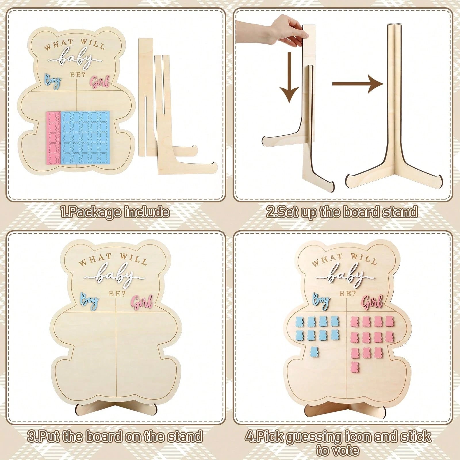 Wooden Baby Gender Reveal Voting Board With Stand, Decorative Gender Guessing Game, Gender Reveal Party Creative, Gender Reveal Party Game, Baby Gender Reveal Voting Board Sign, 1pc 12"X17" Game Board