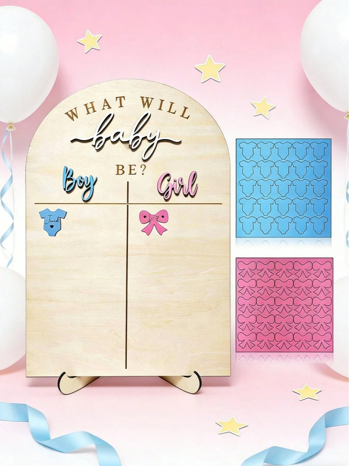 Wooden Baby Gender Reveal Voting Board With Stand, Decorative Gender Guessing Game, Gender Reveal Party Creative, Gender Reveal Party Game, Baby Gender Reveal Voting Board Sign, 1pc 12"X17" Game Board