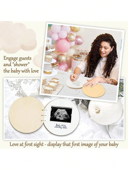 Wooden Baby Shower Guest Book 1pc, Baby Shower Games Guestbook Keepsake Memory Book,40 PagesRustic Baby Shower Guest Sign In Book, Baby Shower Games Guestbook Keepsake Memory Book,Keepsakes For Baby S