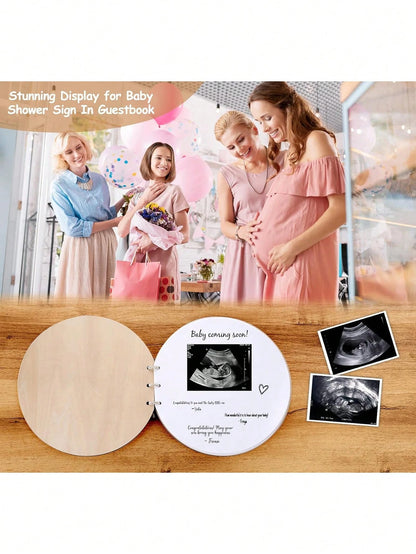 Wooden Baby Shower Guest Book 1pc, Baby Shower Games Guestbook Keepsake Memory Book,40 PagesRustic Baby Shower Guest Sign In Book, Baby Shower Games Guestbook Keepsake Memory Book,Keepsakes For Baby S