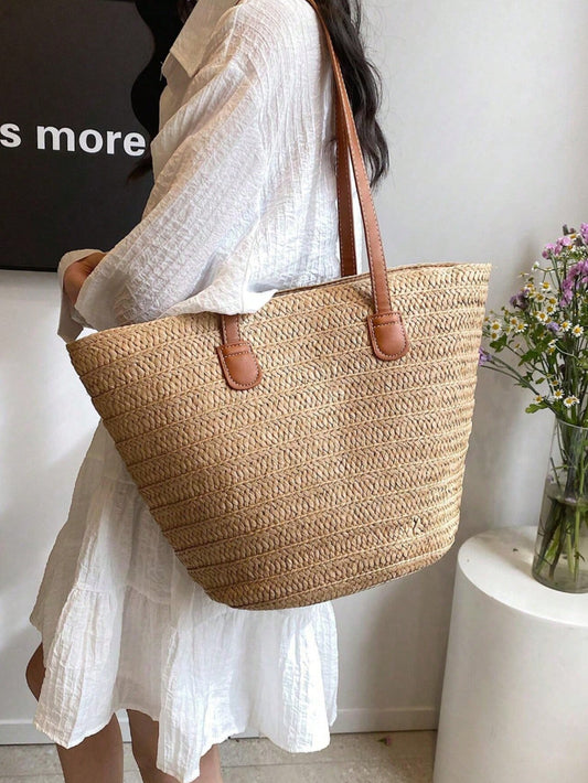 Woven Tote Bag For Women Summer Straw Beach Bag Shoulder Handbags Boho Bag Pool Bag, Beach Essentials Women Bags For Vacation & Holiday
