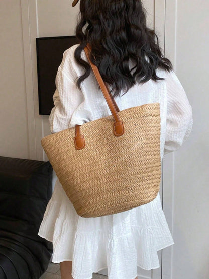 Woven Tote Bag For Women Summer Straw Beach Bag Shoulder Handbags Boho Bag Pool Bag, Beach Essentials Women Bags For Vacation & Holiday