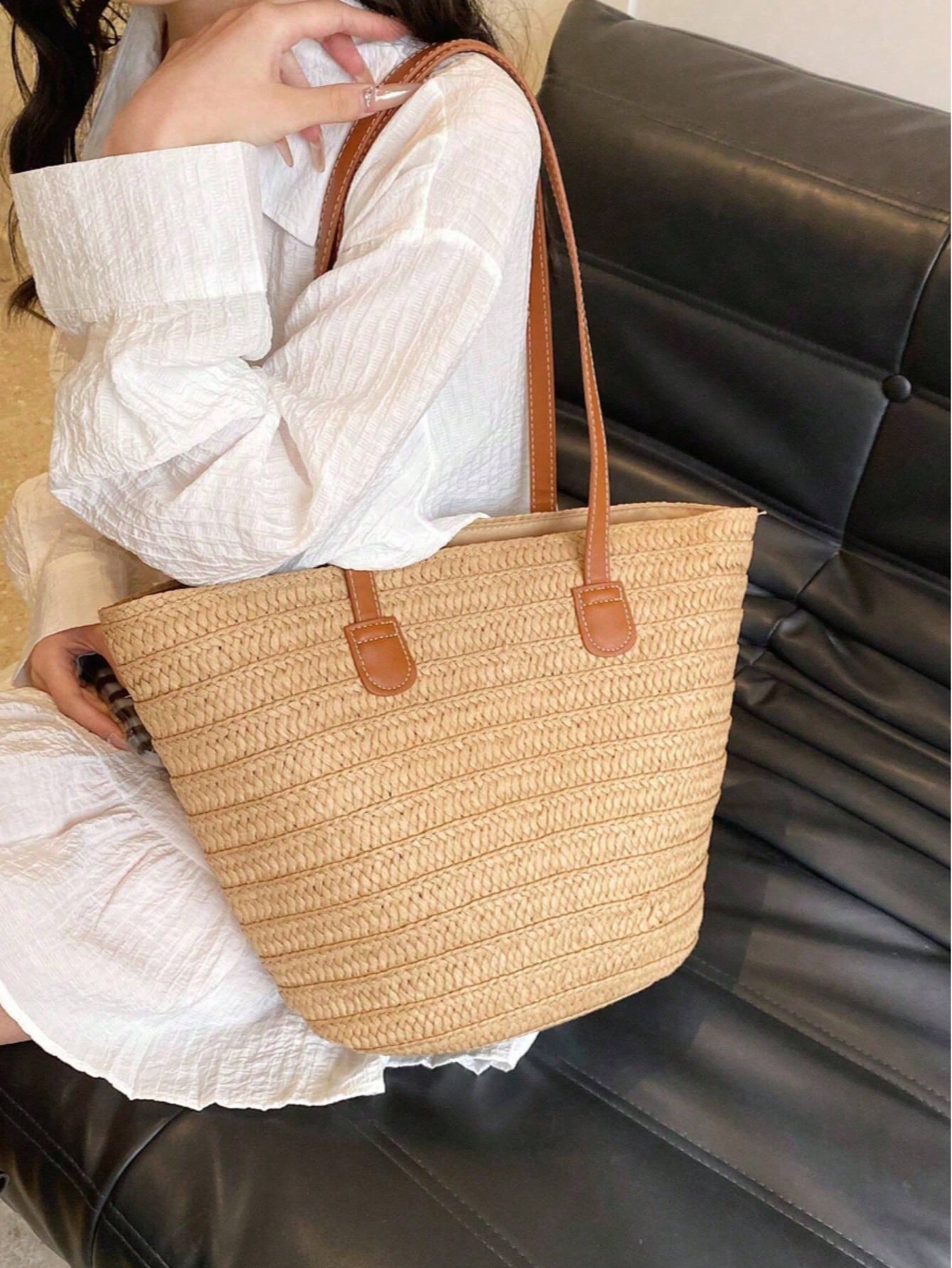 Woven Tote Bag For Women Summer Straw Beach Bag Shoulder Handbags Boho Bag Pool Bag, Beach Essentials Women Bags For Vacation & Holiday