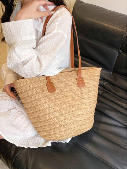 Woven Tote Bag For Women Summer Straw Beach Bag Shoulder Handbags Boho Bag Pool Bag, Beach Essentials Women Bags For Vacation & Holiday