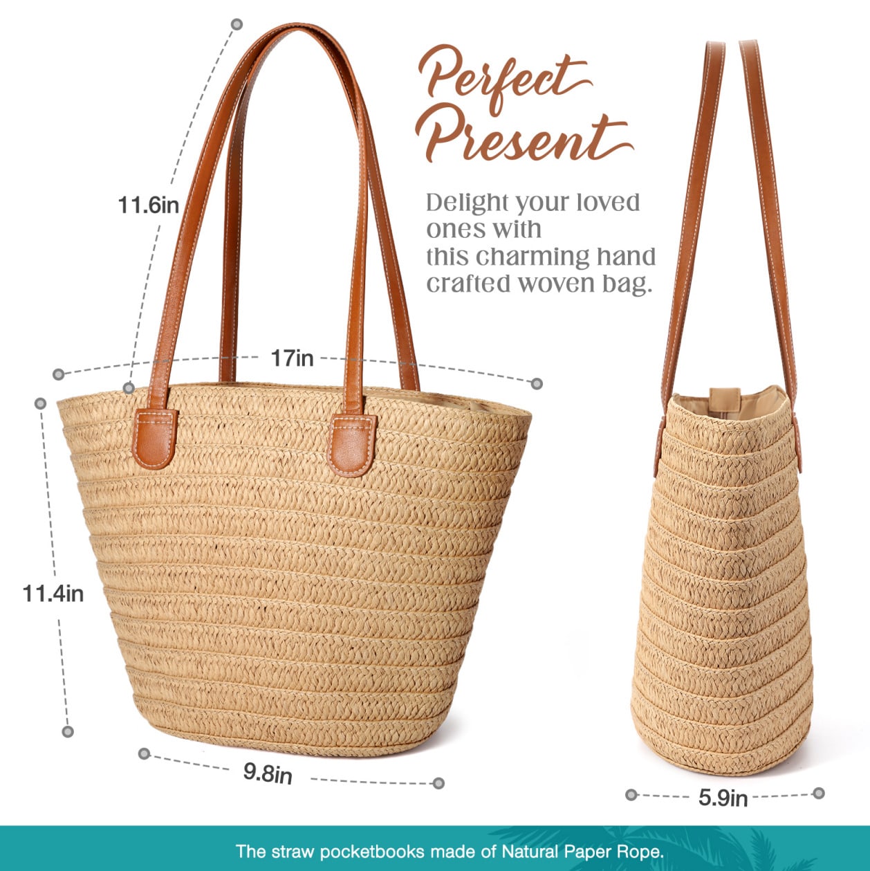 Woven Tote Bag For Women Summer Straw Beach Bag Shoulder Handbags Boho Bag Pool Bag, Beach Essentials Women Bags For Vacation & Holiday