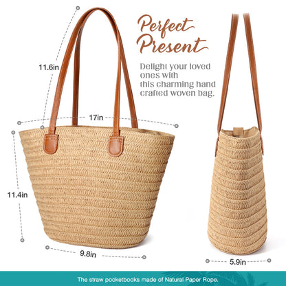 Woven Tote Bag For Women Summer Straw Beach Bag Shoulder Handbags Boho Bag Pool Bag, Beach Essentials Women Bags For Vacation & Holiday
